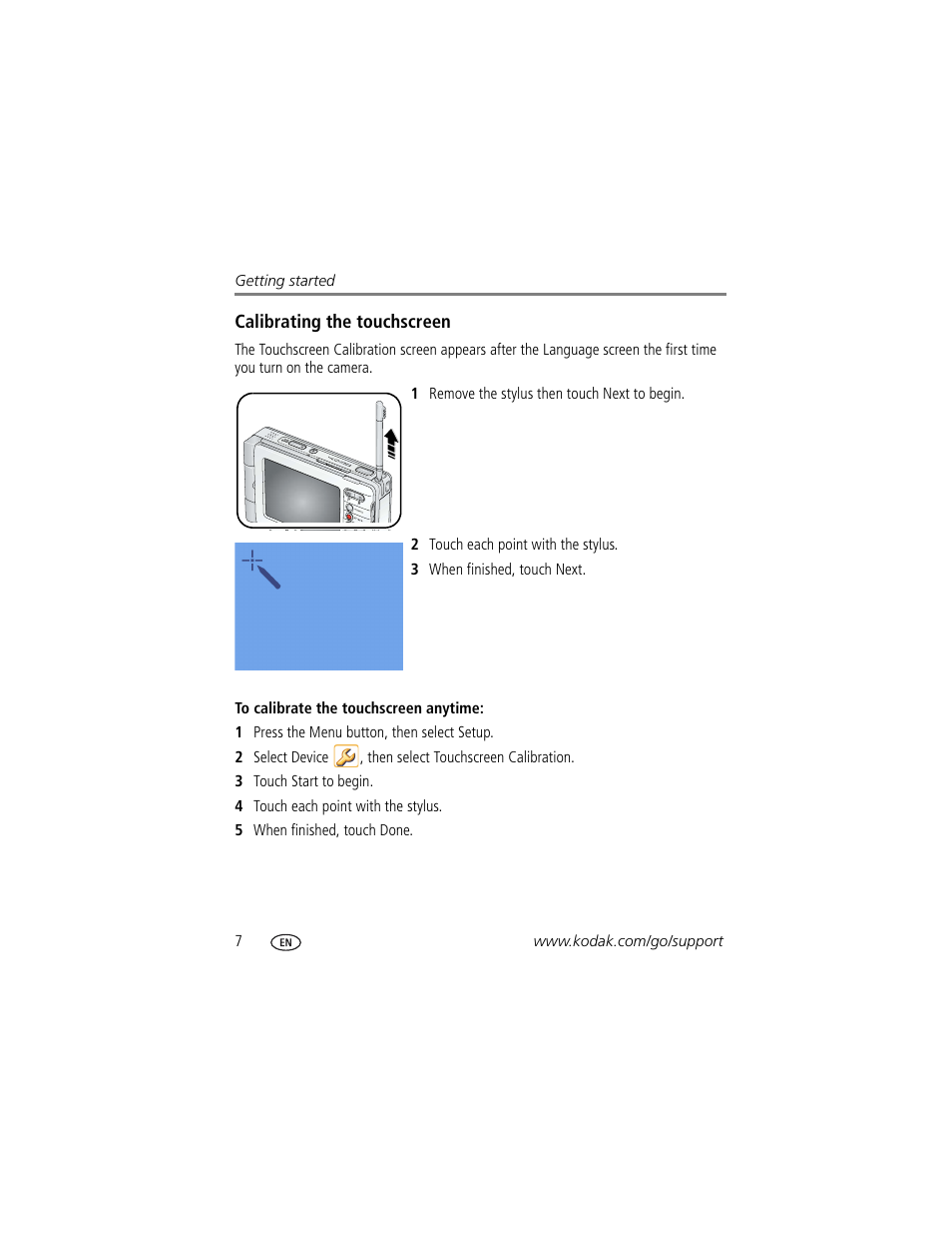 Calibrating the touchscreen | Kodak 4 MP User Manual | Page 14 / 118