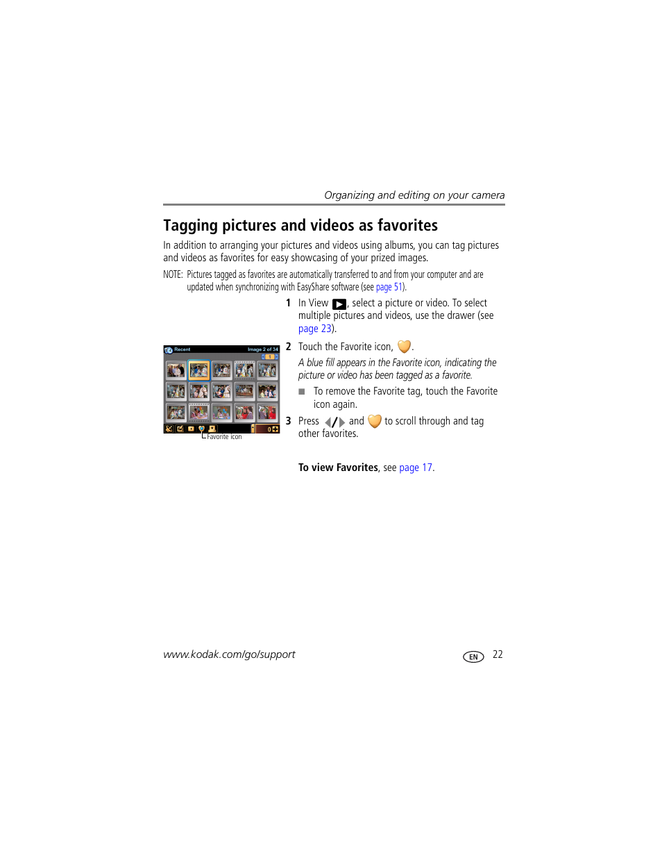 Tagging pictures and videos as favorites | Kodak 4 MP User Manual | Page 29 / 118