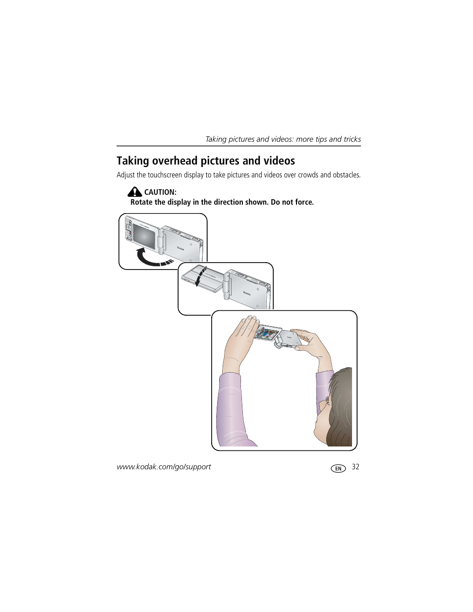 Taking overhead pictures and videos | Kodak 4 MP User Manual | Page 39 / 118