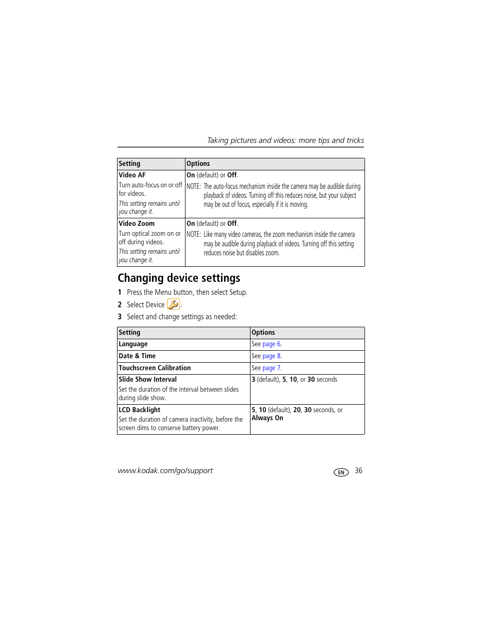 Changing device settings | Kodak 4 MP User Manual | Page 43 / 118