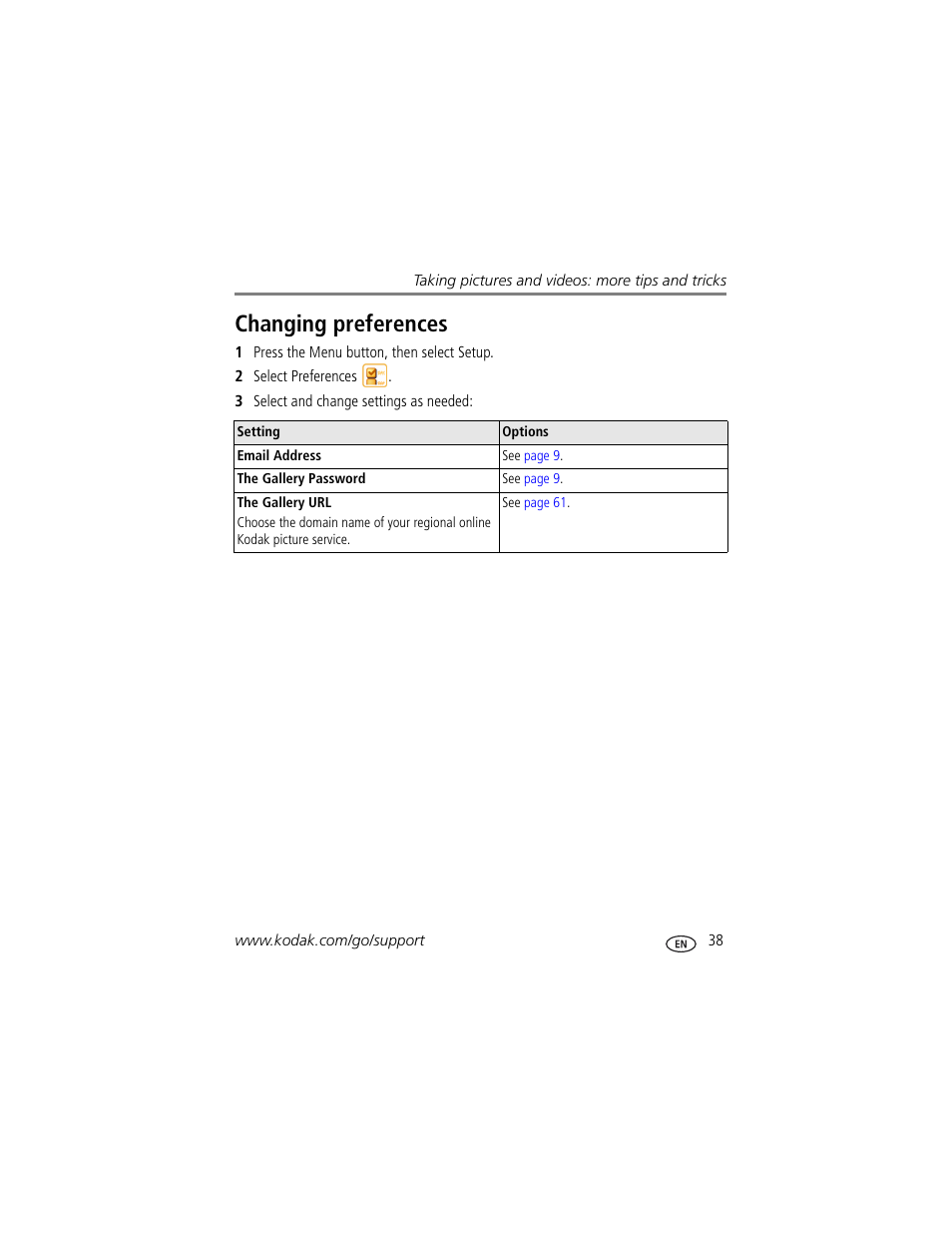 Changing preferences | Kodak 4 MP User Manual | Page 45 / 118