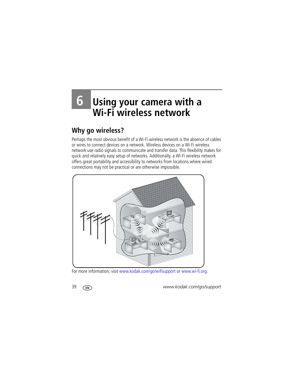 6 using your camera with a wi-fi wireless network, Why go wireless, Using your camera with a wi-fi wireless network | Kodak 4 MP User Manual | Page 46 / 118