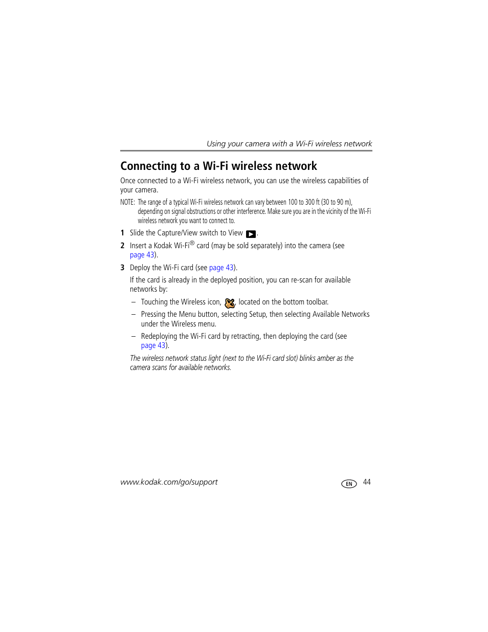 Connecting to a wi-fi wireless network | Kodak 4 MP User Manual | Page 51 / 118