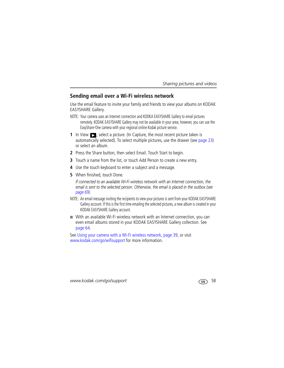 Sending email over a wi-fi wireless network | Kodak 4 MP User Manual | Page 65 / 118