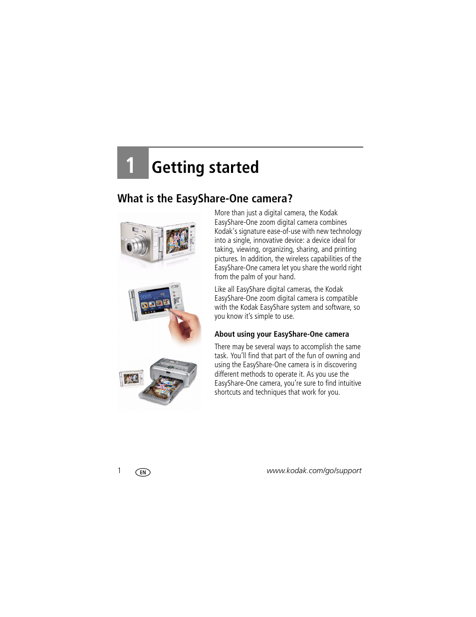 1 getting started, What is the easyshare-one camera, Getting started | Kodak 4 MP User Manual | Page 8 / 118
