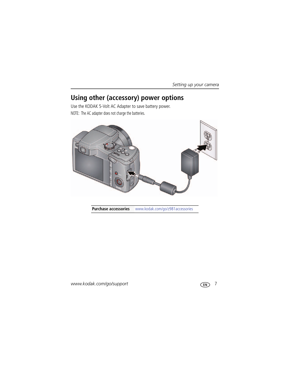 Using other (accessory) power options | Kodak Z981 User Manual | Page 13 / 79