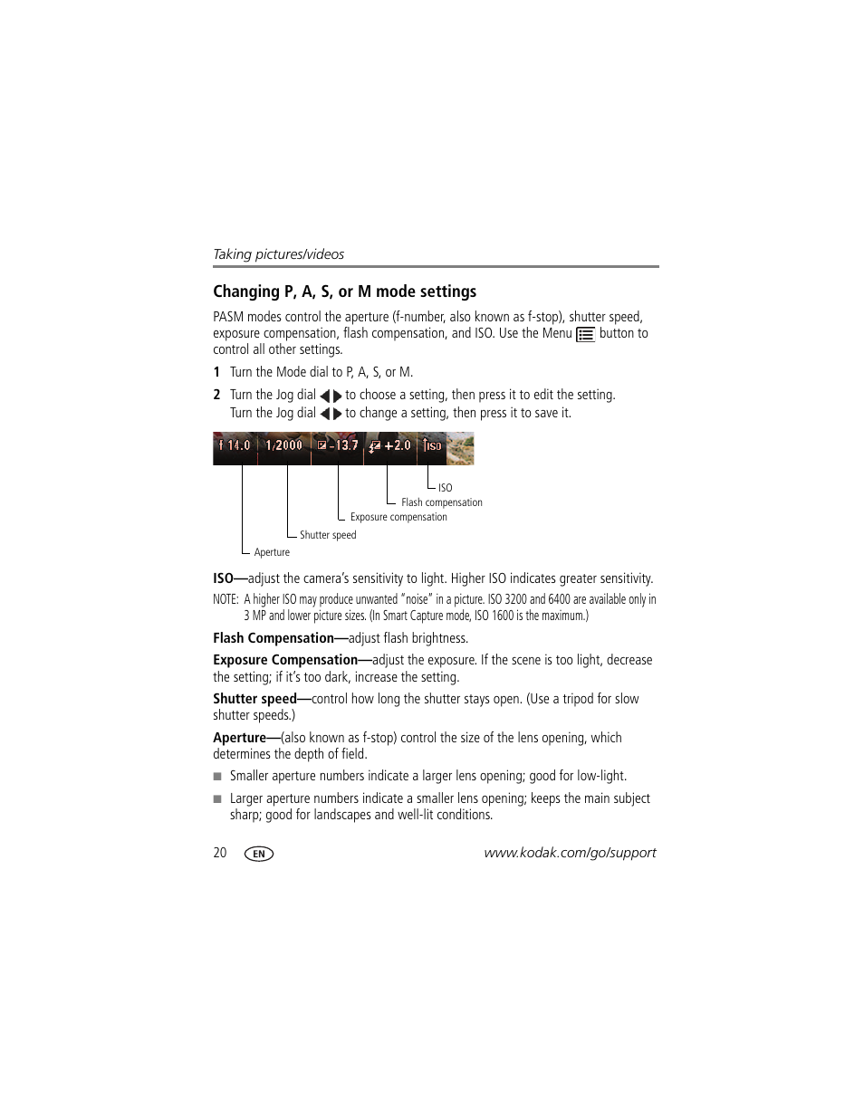 Changing p, a, s, or m mode settings | Kodak Z981 User Manual | Page 26 / 79