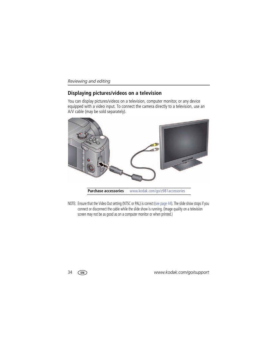 Displaying pictures/videos on a television | Kodak Z981 User Manual | Page 40 / 79