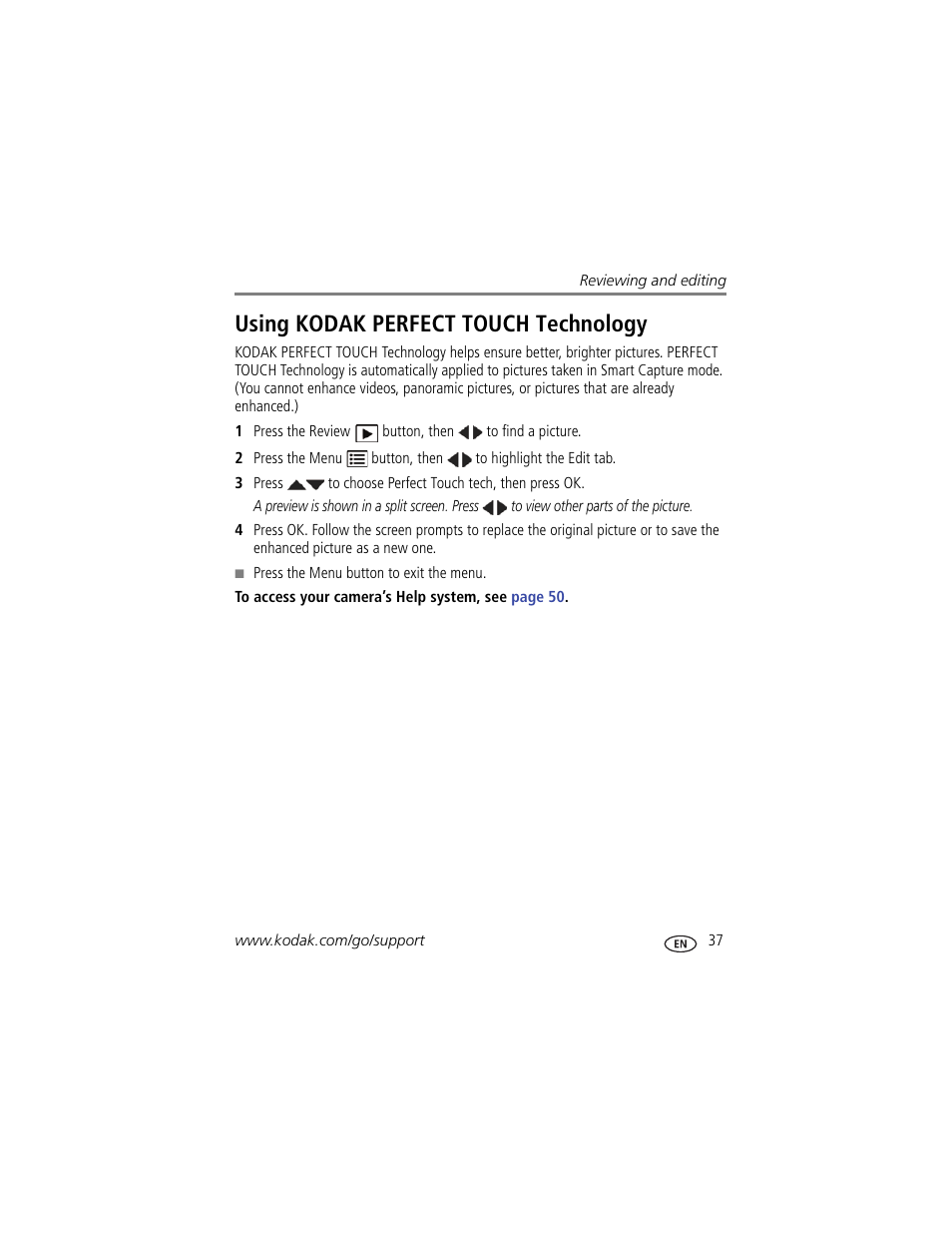 Using kodak perfect touch technology | Kodak Z981 User Manual | Page 43 / 79