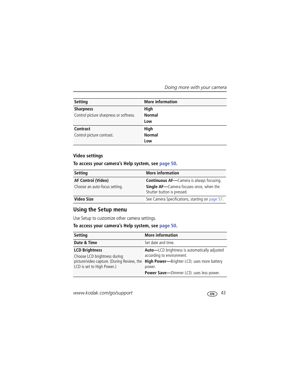 Using the setup menu | Kodak Z981 User Manual | Page 49 / 79