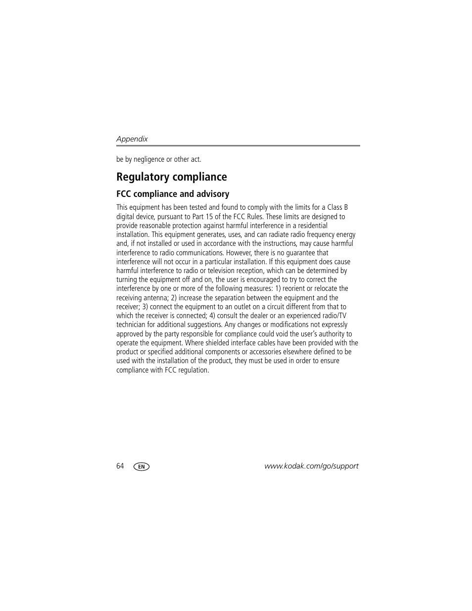 Regulatory compliance, Fcc compliance and advisory | Kodak Z981 User Manual | Page 70 / 79