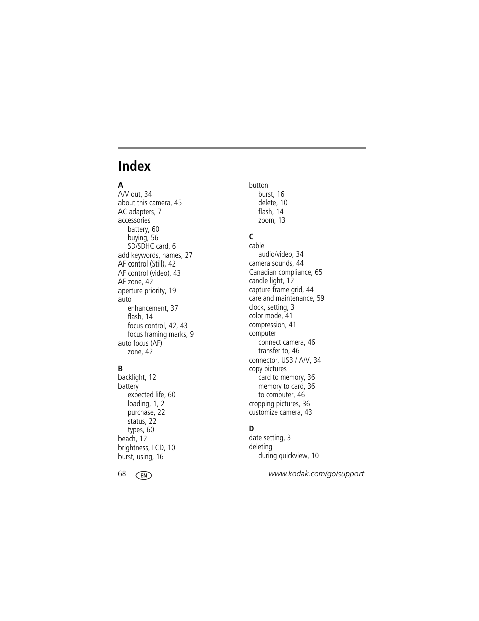 Index | Kodak Z981 User Manual | Page 74 / 79