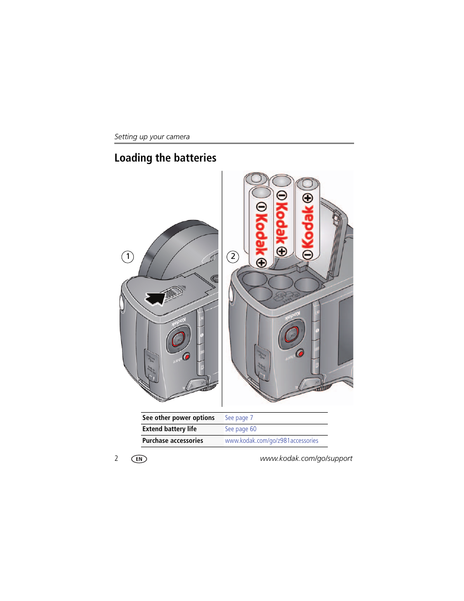 Loading the batteries | Kodak Z981 User Manual | Page 8 / 79