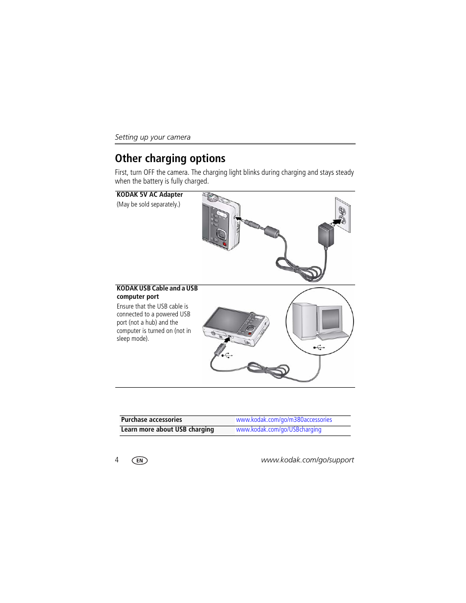 Other charging options | Kodak M380 User Manual | Page 10 / 69