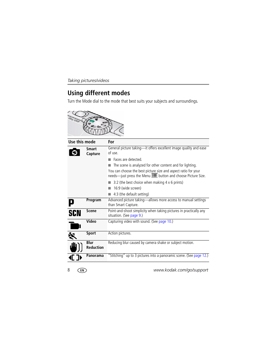 Using different modes | Kodak M380 User Manual | Page 14 / 69