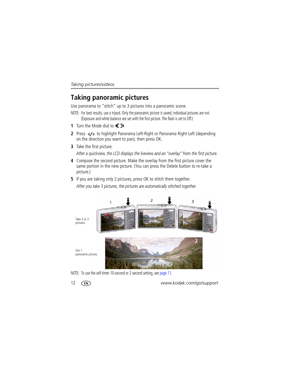 Taking panoramic pictures | Kodak M380 User Manual | Page 18 / 69