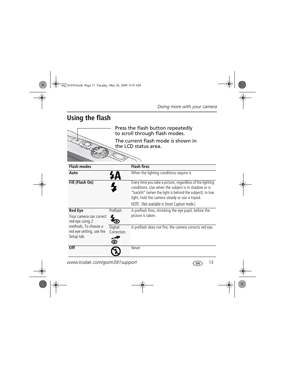 Using the flash | Kodak M381 User Manual | Page 13 / 23