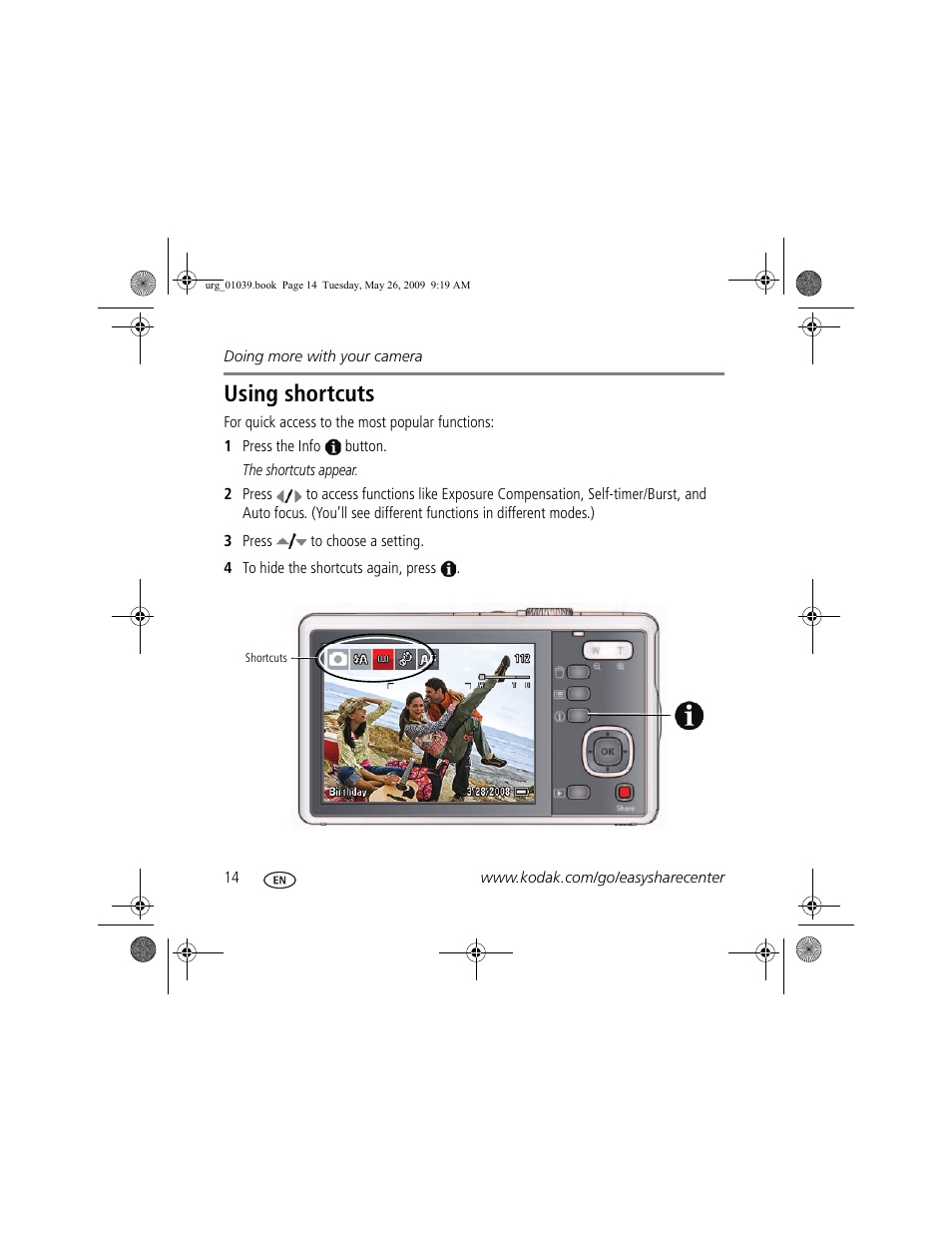 Using shortcuts | Kodak M381 User Manual | Page 14 / 23
