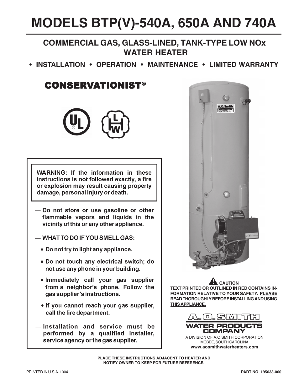 A.O. Smith 650A User Manual | 36 pages