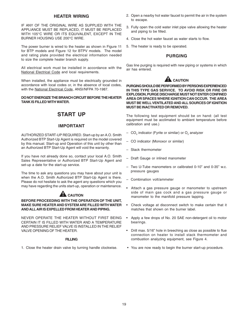 Start up | A.O. Smith 650A User Manual | Page 19 / 36