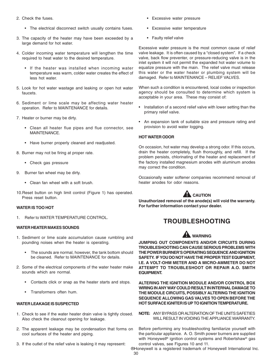 Troubleshooting | A.O. Smith 650A User Manual | Page 30 / 36