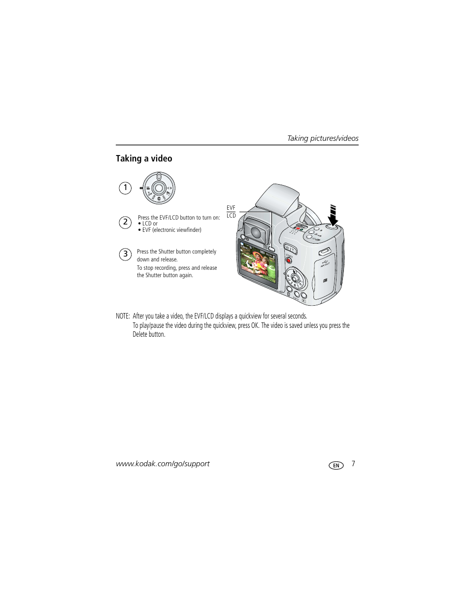 Taking a video | Kodak ZD710 User Manual | Page 13 / 79