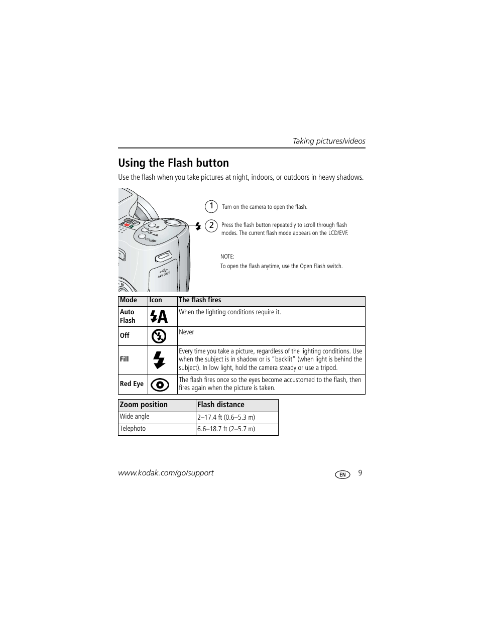 Using the flash button | Kodak ZD710 User Manual | Page 15 / 79
