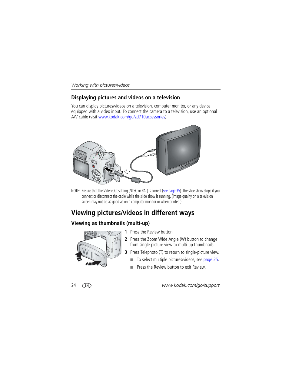 Viewing pictures/videos in different ways, Viewing as thumbnails (multi-up), To view pictures/videos | Kodak ZD710 User Manual | Page 30 / 79
