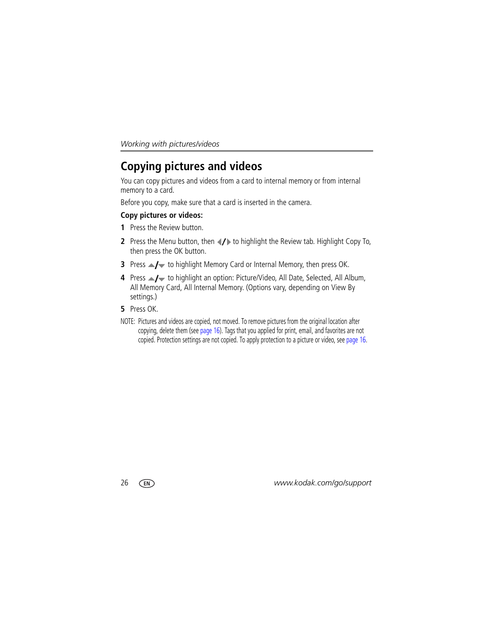 Copying pictures and videos | Kodak ZD710 User Manual | Page 32 / 79