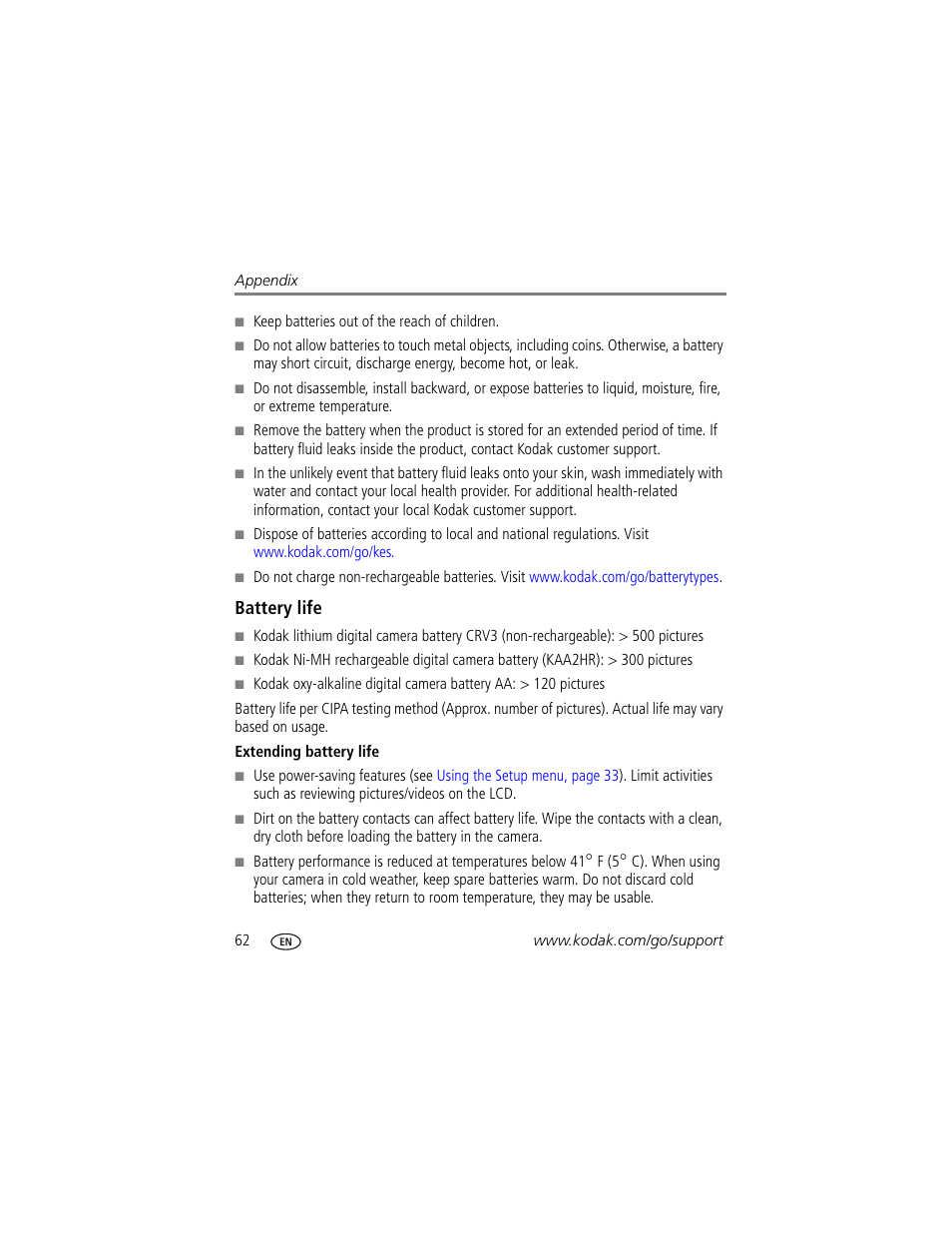 Battery life, Then try again. see, For more | Kodak ZD710 User Manual | Page 68 / 79