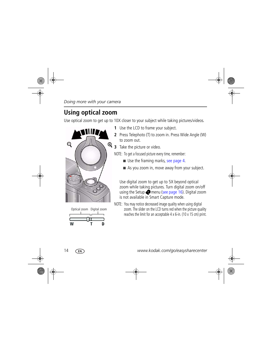 Using optical zoom | Kodak Z915 User Manual | Page 14 / 28