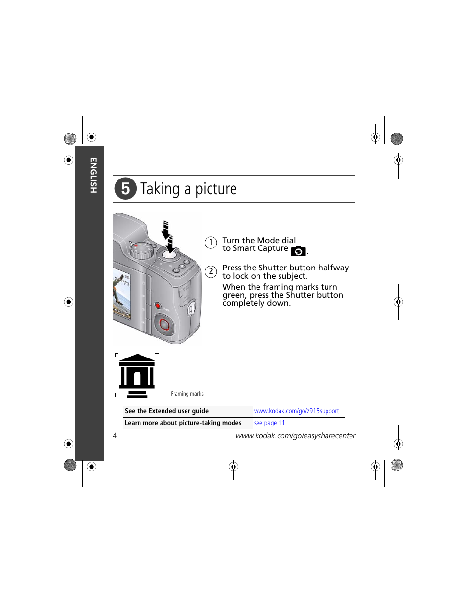 Taking a picture | Kodak Z915 User Manual | Page 4 / 28