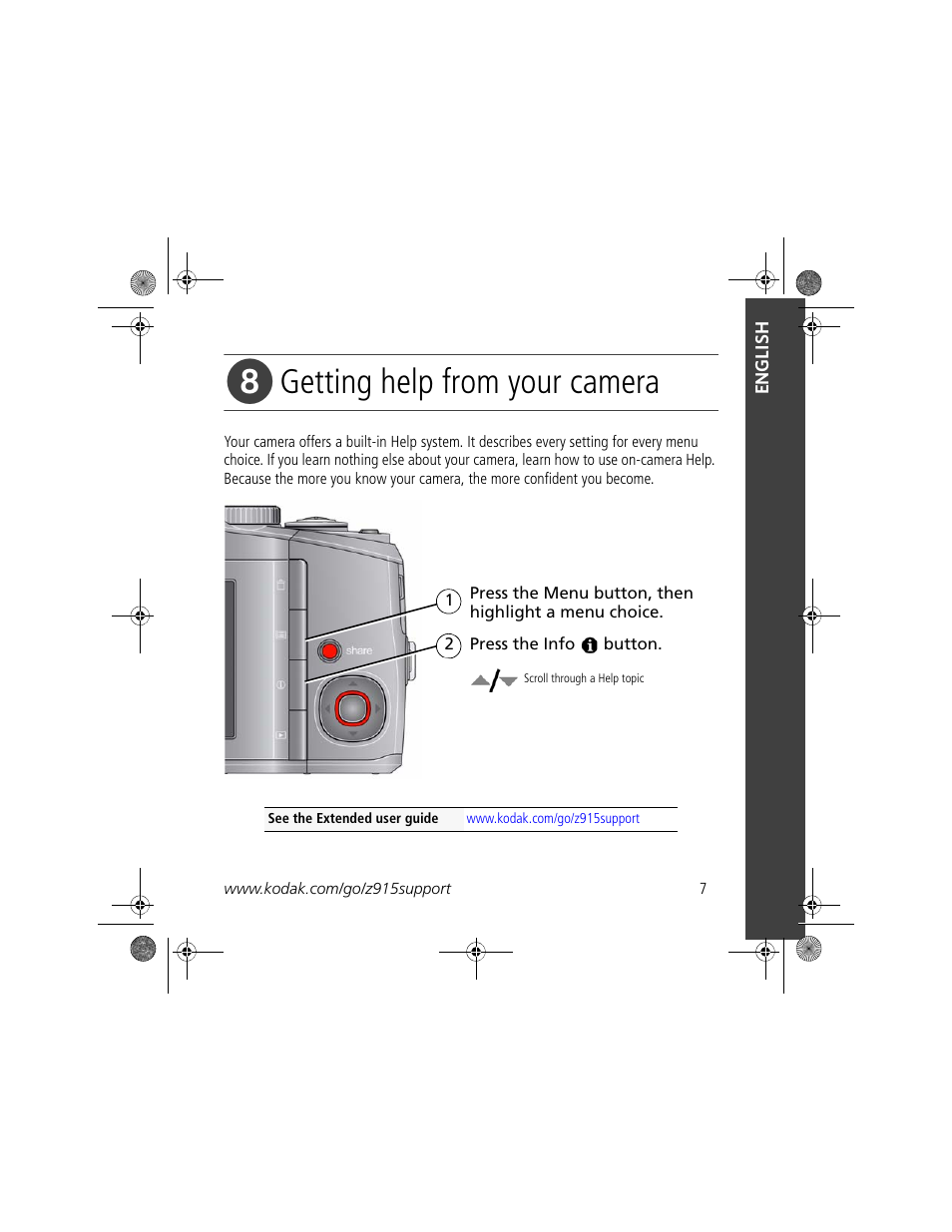 Getting help from your camera | Kodak Z915 User Manual | Page 7 / 28