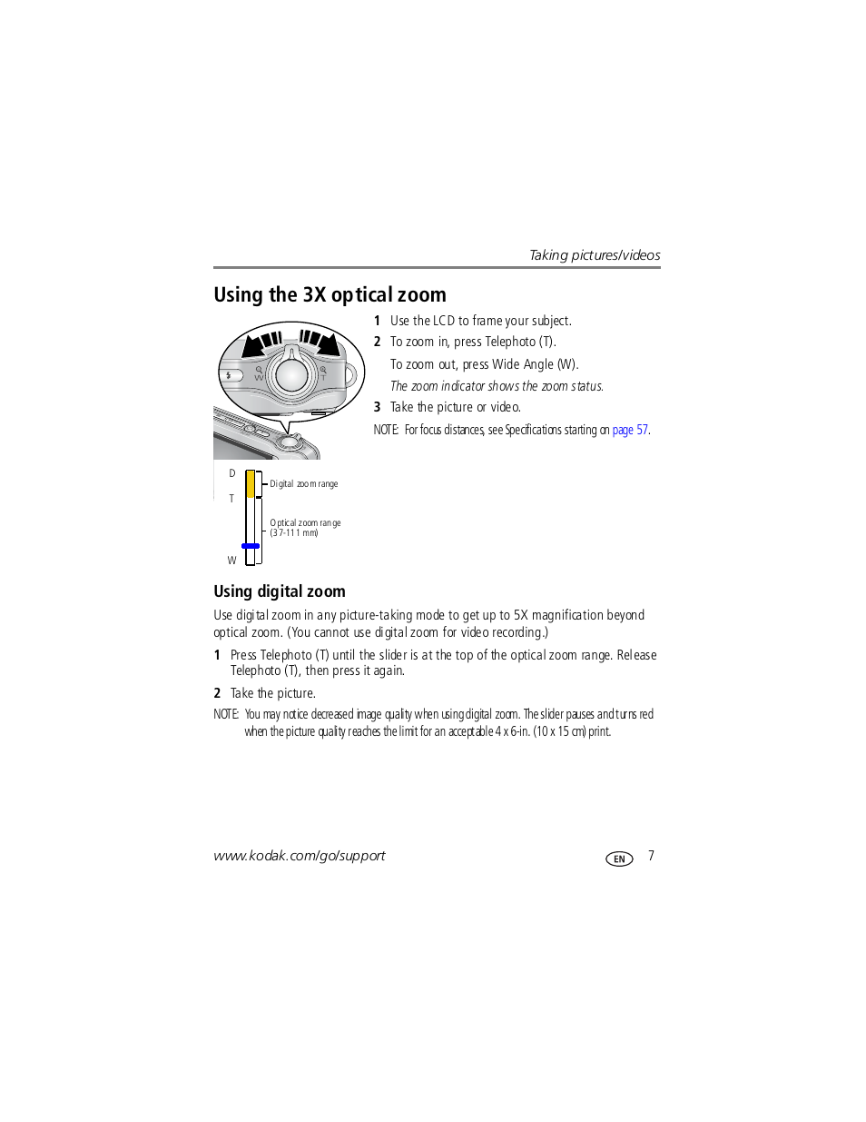 Using digital zoom, Using the 3x optical zoom | Kodak V1253 User Manual | Page 13 / 78