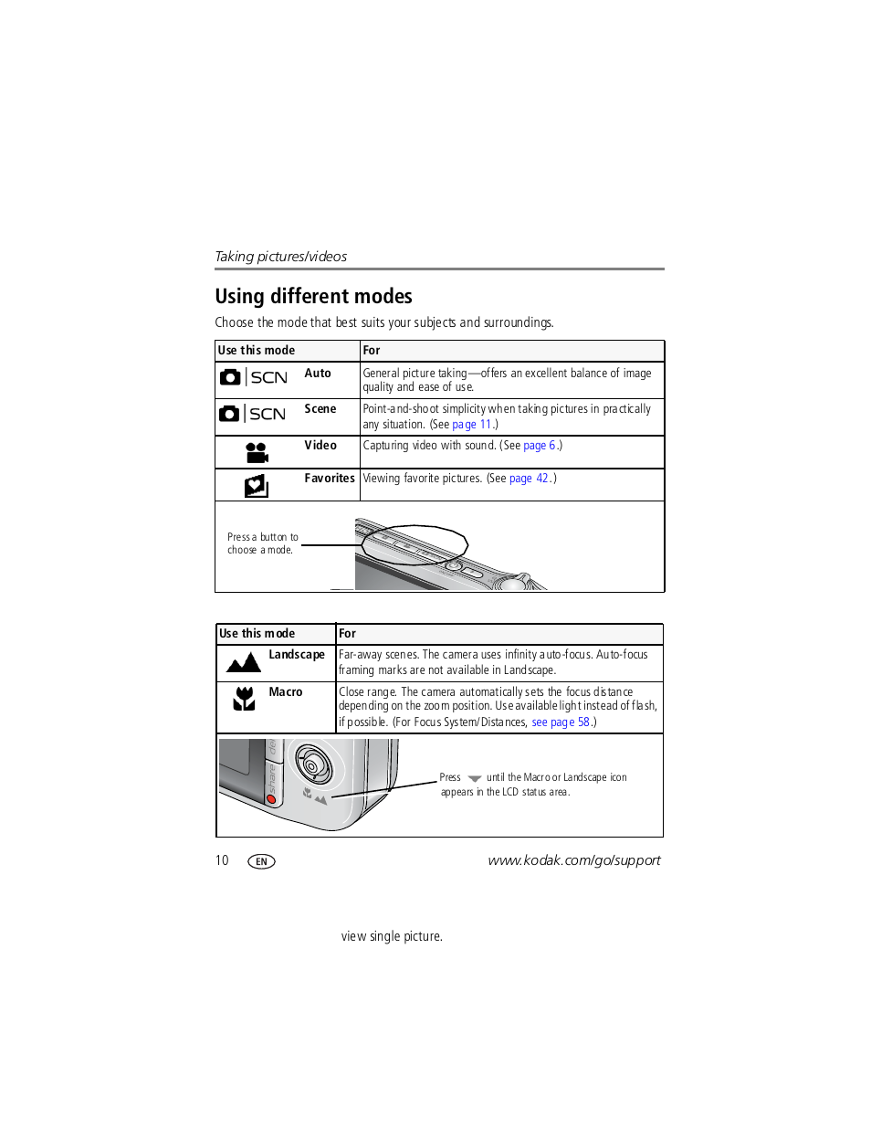 Using different modes | Kodak V1253 User Manual | Page 16 / 78