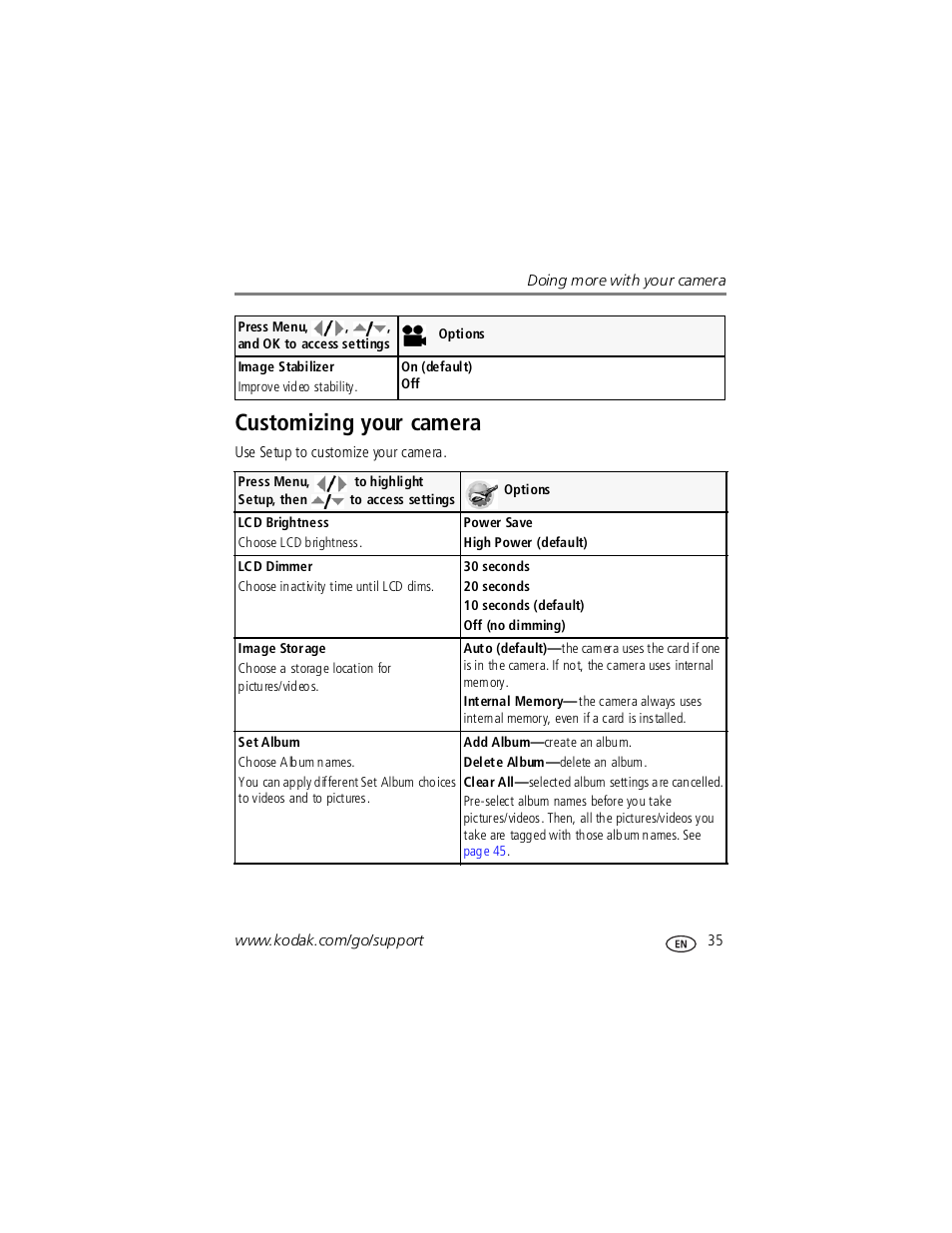 Customizing your camera | Kodak V1253 User Manual | Page 41 / 78