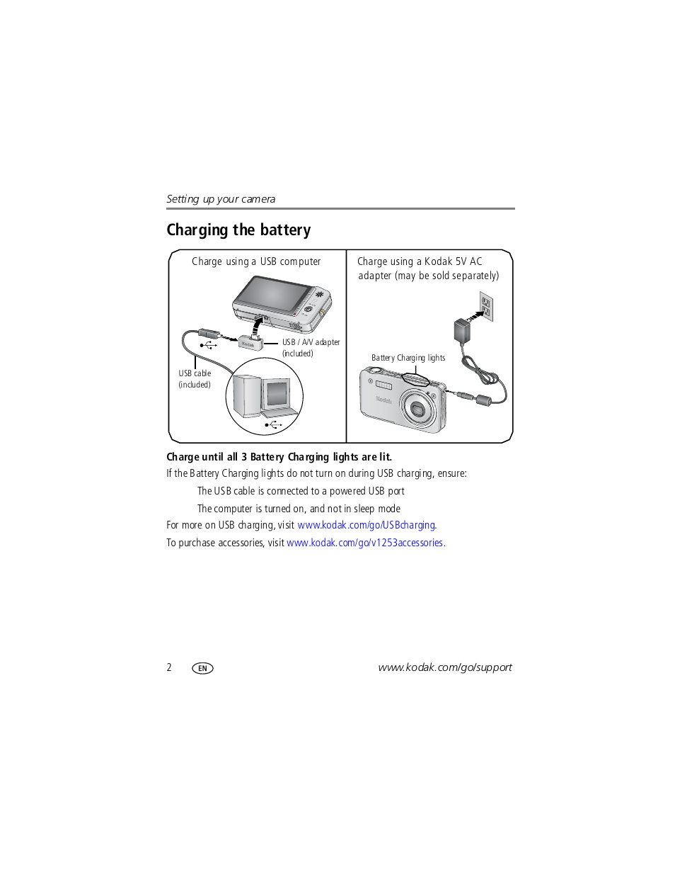 Charging the battery | Kodak V1253 User Manual | Page 8 / 78