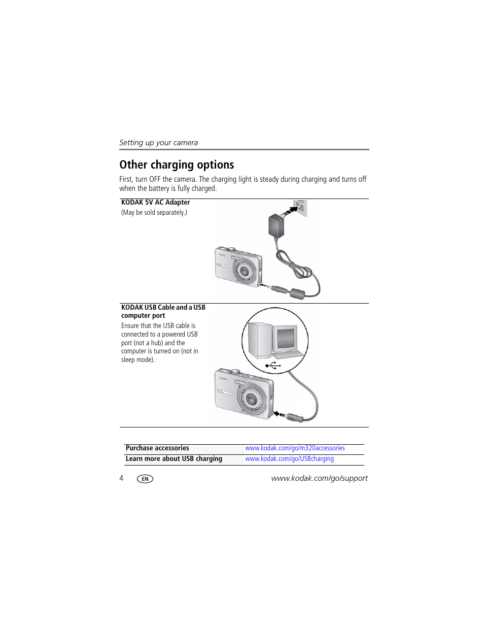 Other charging options | Kodak M320 User Manual | Page 10 / 67