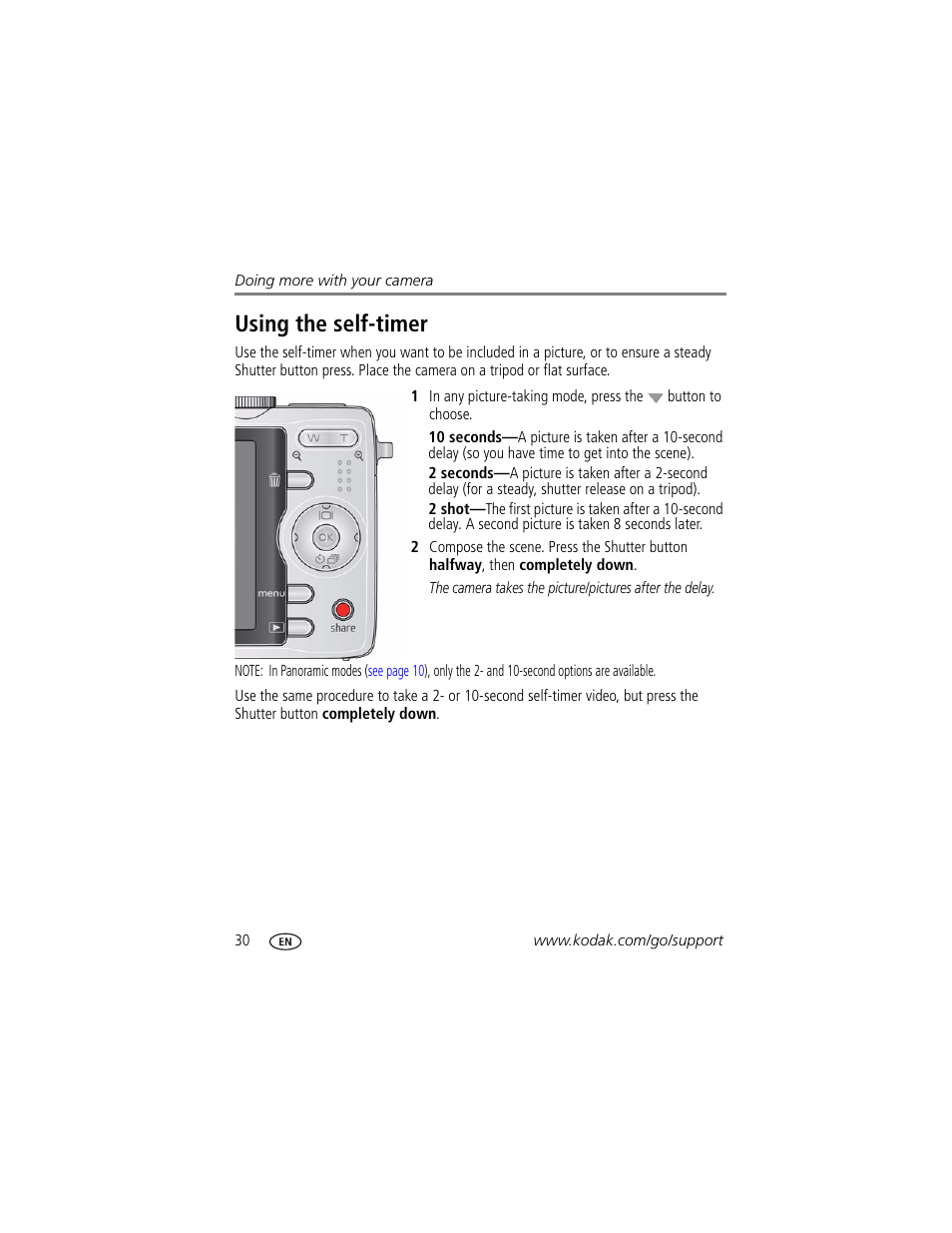 Using the self-timer | Kodak M320 User Manual | Page 36 / 67