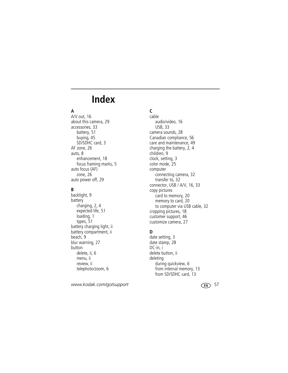 Index | Kodak M320 User Manual | Page 63 / 67
