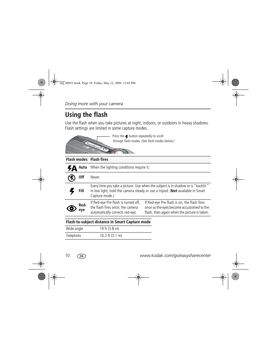 Using the flash | Kodak Z1085 IS User Manual | Page 10 / 28