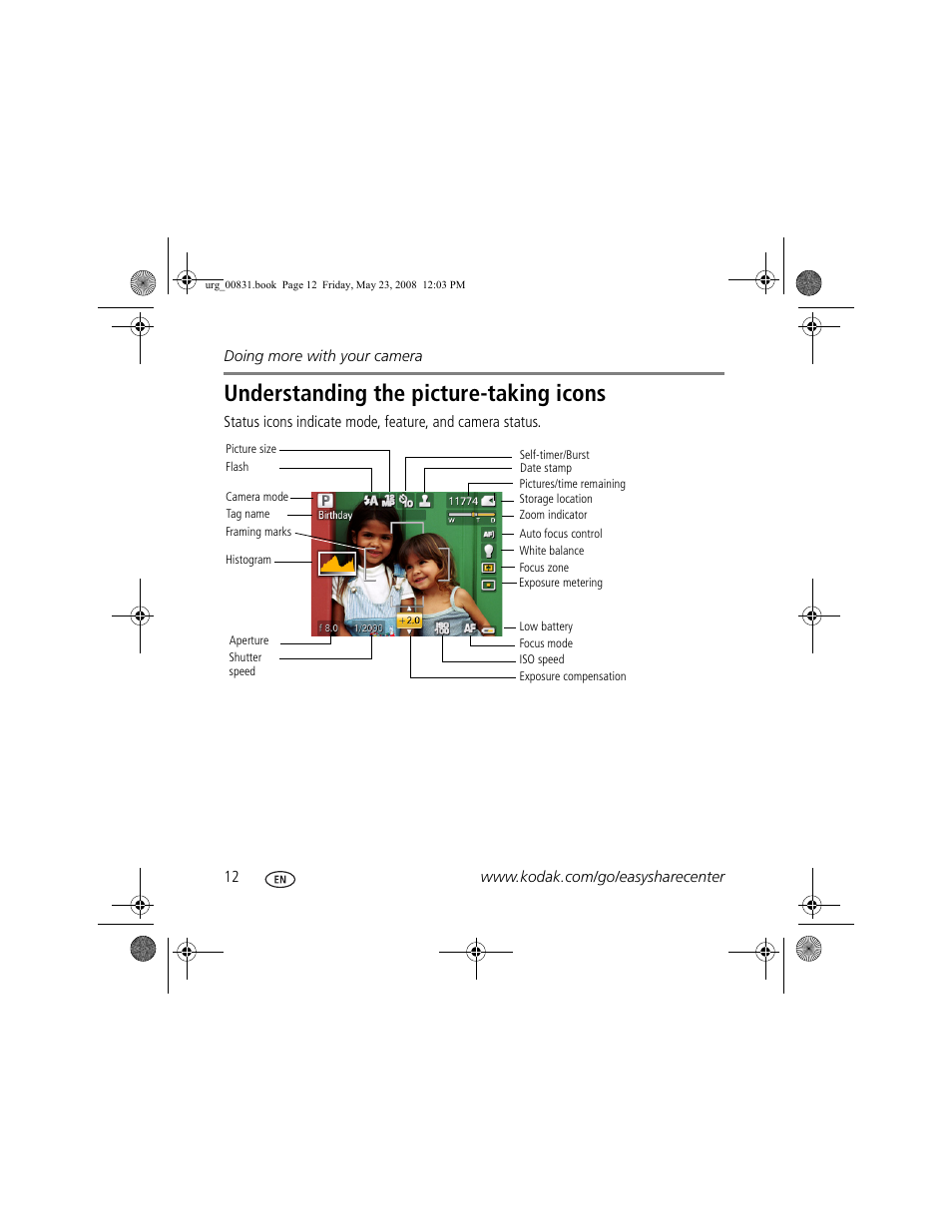 Understanding the picture-taking icons | Kodak Z1085 IS User Manual | Page 12 / 28