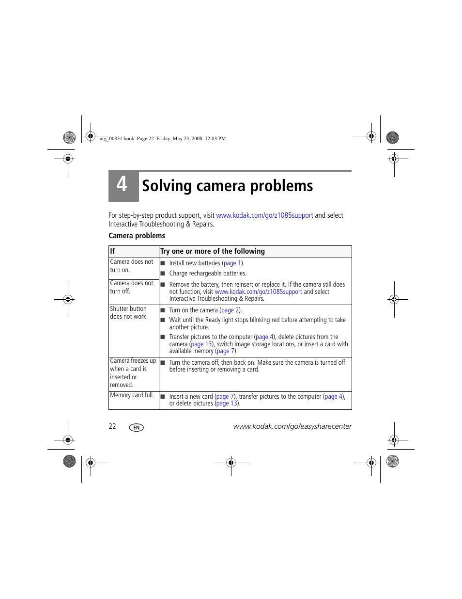 Solving camera problems | Kodak Z1085 IS User Manual | Page 22 / 28
