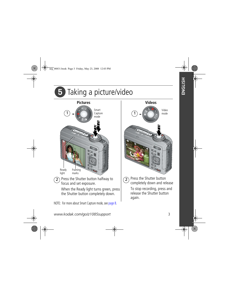 Taking a picture/video | Kodak Z1085 IS User Manual | Page 3 / 28