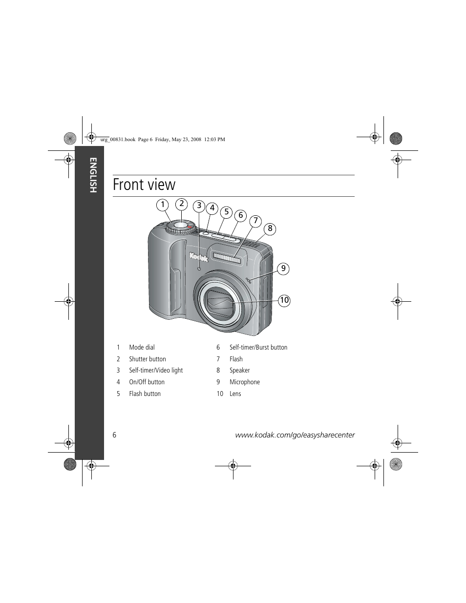 Front view | Kodak Z1085 IS User Manual | Page 6 / 28
