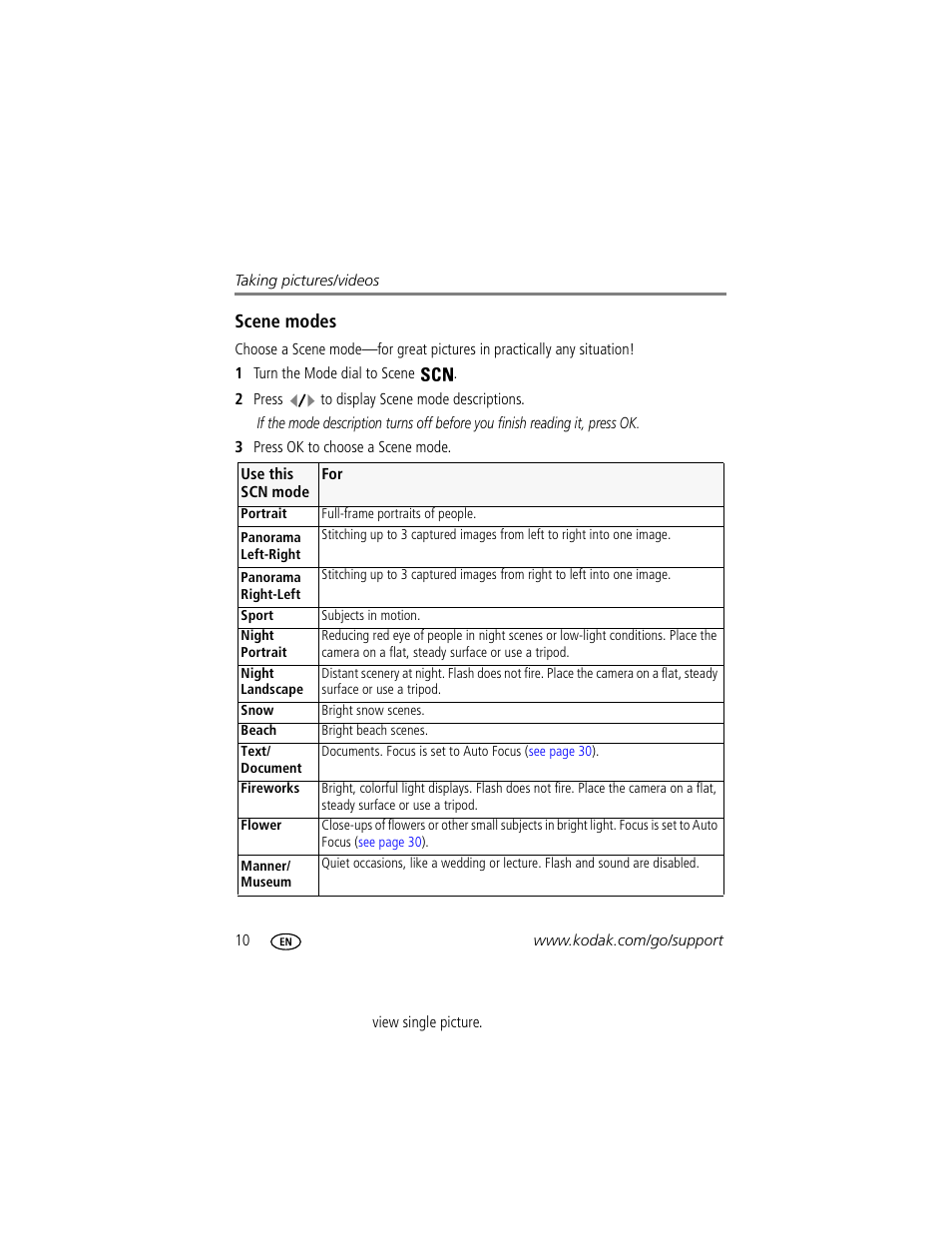 Scene modes | Kodak M1073 IS User Manual | Page 16 / 74