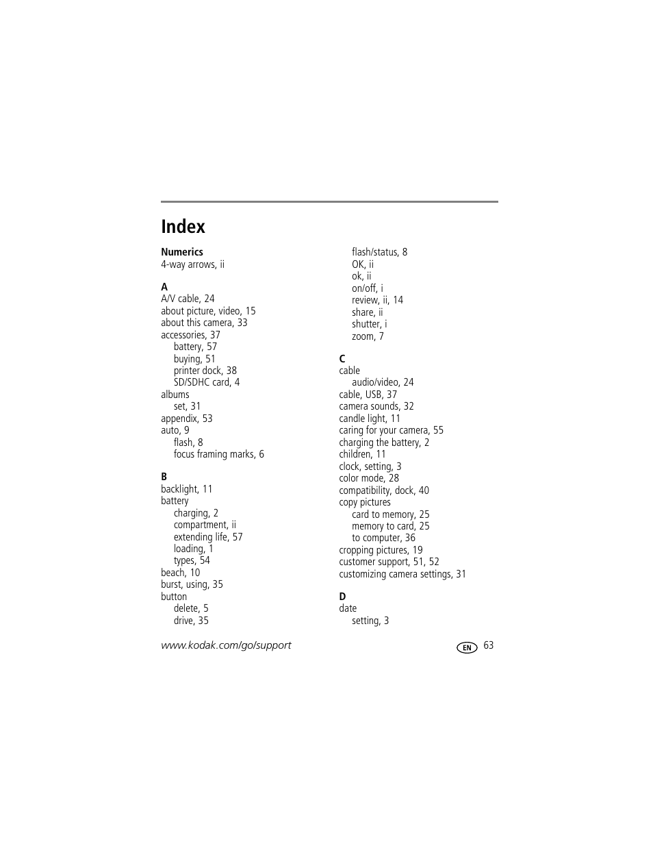 Index | Kodak M1073 IS User Manual | Page 69 / 74