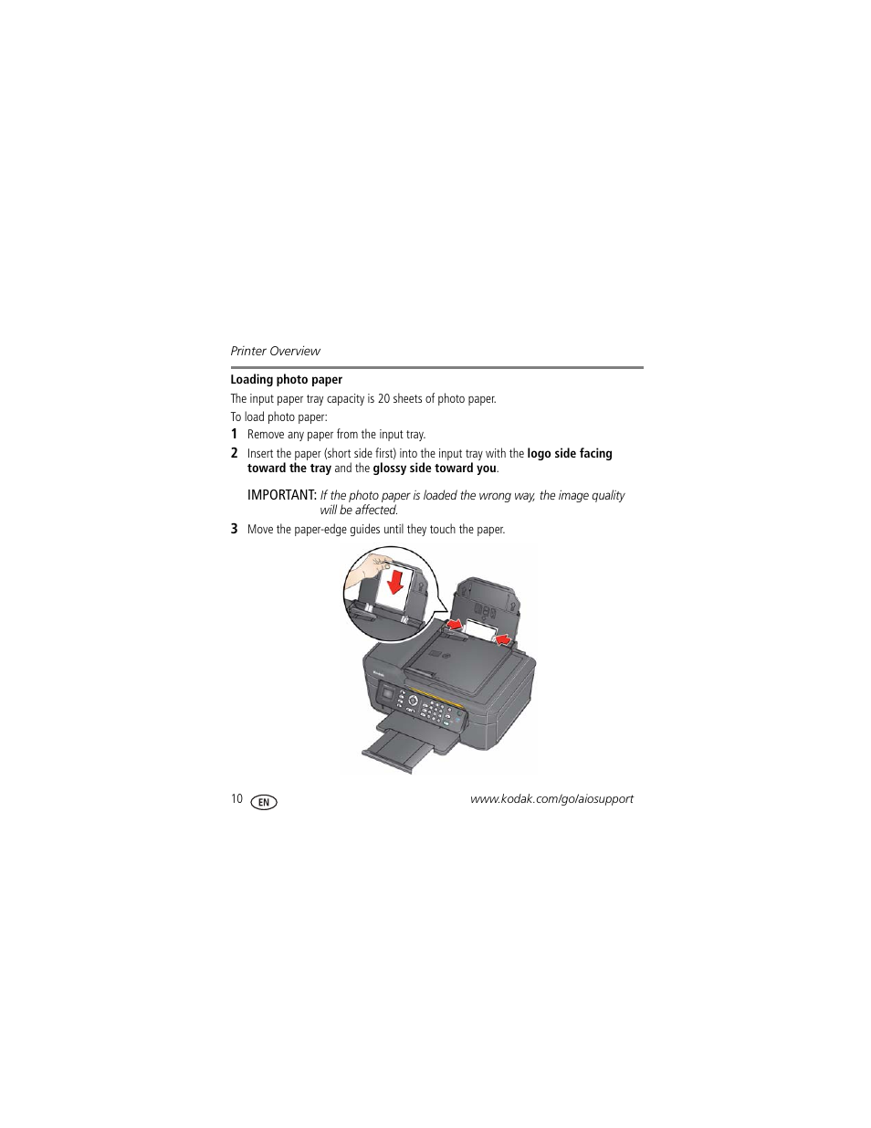 Loading photo paper | Kodak ESP Office 2170 User Manual | Page 16 / 36