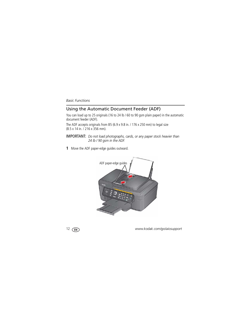 Using the automatic document feeder (adf) | Kodak ESP Office 2170 User Manual | Page 18 / 36