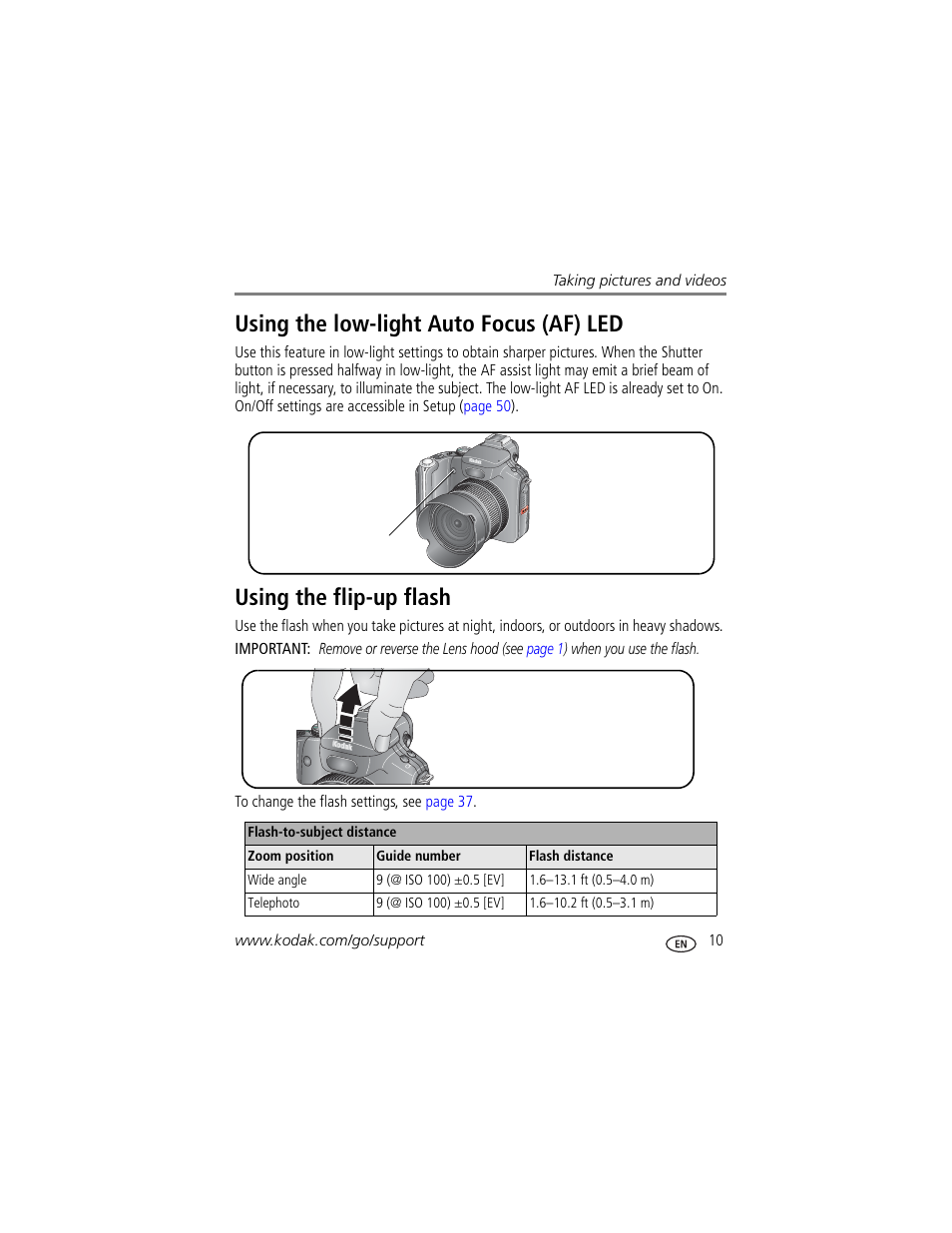 Using the low-light auto focus (af) led, Using the flip-up flash | Kodak P880 User Manual | Page 17 / 108